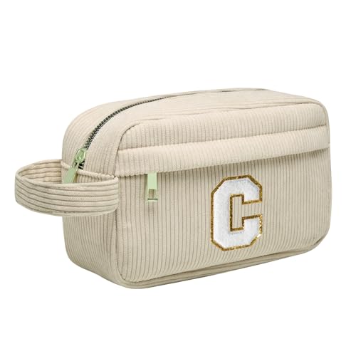 Cosmetic Bag for Women Personalised Initial Travel Makeup Bag with Inner Pocket, Cosmetic Organizer Makeup Bag, Christmas Birthday Gift Ideal for Women Girls Amic Pink, beige, C