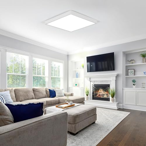 white Goeco 12 Inch Square Flush Mount LED Ceiling Light, 24W 6500K Daylight Cool White, Super Bright Surface Mount Ceiling Light Fixture for Bedroom, Living Room, Kitchen, Bathroom, Laundry Room, Closet