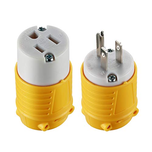 Miady Extension Cord Ends Male And Female, 15 Amp 125 Volt Heavy Duty Replacement Plug & Connector Set, Straight Blade Plug Grounding Type/Etl Listed (5 Set) #TOP7