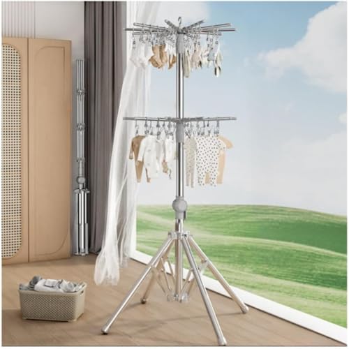 Vzfv 物干しスタンド パラソル型 折りたたみ 省スペース 高さ調節 伸縮自在 安定設計 室内/ベランダ用 部屋干し 家庭用 タオル掛け 洗濯物干し 大容量 二層 コンパクト ブルー スリム収納 (二層(防風バックル付き),ホワイト)