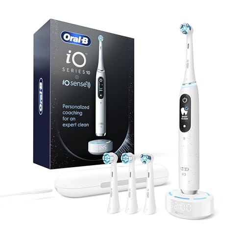 Oral-B Power iO Series 10 Electric Toothbrush, Stardust White, iO10 Rechargeable Power Toothbrush with iO Sense Charger, 4 Brush Heads, and Charging Travel Case
