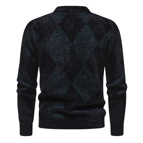 Men's Argyle Sweater Mock Neck Knitted Pullover Sweater Casual Temperament Business Comfy Basic Tops