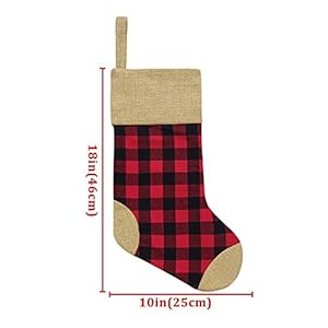 Ivenf Christmas Stockings 4 Pcs 18 inches Red and Black Buffalo Check Plaid with Burlap Stockings for Family Holiday Xmas Party Decorations Gift