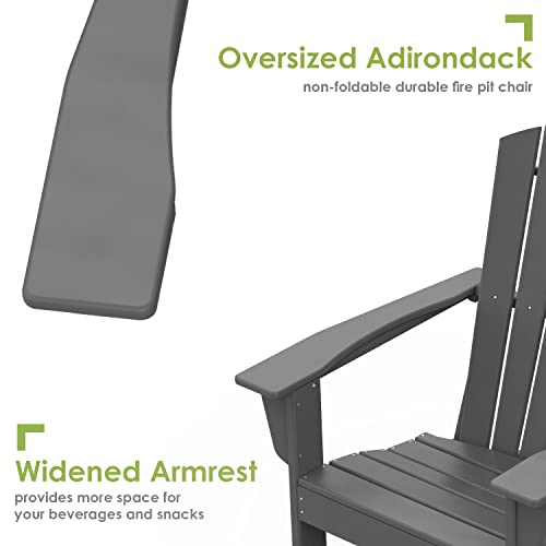 Greenvines Oversized Adirondack Chairs Set Of 2, Hdpe All-Weather Fire Pit Chairs, Plastic Campfire Chair For Deck Backyard Patio Outdoor Poolside Porch Lawn, Grey #TOP6