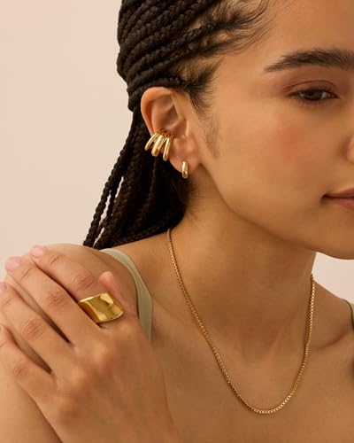 Image of PAVOI 14K Gold Plated 925 Sterling Silver Round Huggie Ear Cuff Earrings for Women | Clip On Cartilage Cuff Earrings