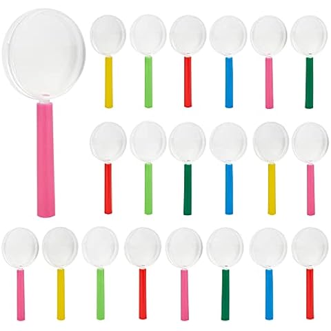 IRCHLYN Magnifying Glass Kids 30 Pieces Plastic Magnifier Colorful Mini Hand Lens for Science Class, Outdoor Observation, Fun Toys, Detective Party Favors (6 Colors) Cover