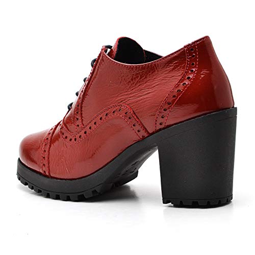 Bota Oxford Feminina Cano Curto em Verniz Tratorada (Vermelho, 37)