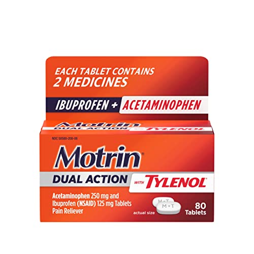 Motrin Dual Action With Tylenol, Dual Action Pain Reliever With Ibuprofen & Acetaminophen, Two Medicines For Minor Aches & Pains, Ibuprofen (Nsaid) 125 Mg & Acetaminophen 250 Mg, 80 Ct #TOP18