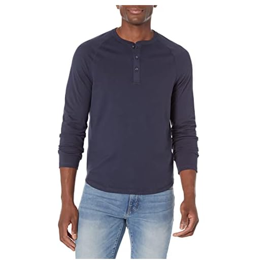 Amazon Essentials Maglia con Collo Serafino a Maniche Lunghe Slim Uomo, Blu Marino, M
