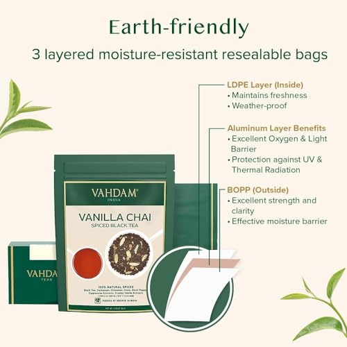 Vahdam 7009263 Vanilla Spiced Masala Chai Tea | 3.53Oz (+50 Cups) Gluten Free Delicious Blend Of Vanilla & Masala Chai Tea | Spiced Chai Tea Loose Leaf thumb #6