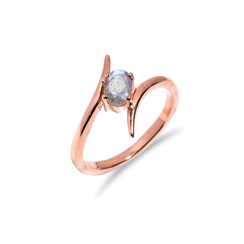 Bague de fiançailles en argent 925 et pierre labradorite ovale pour femme