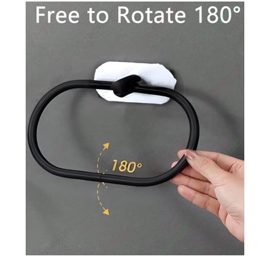Matte Black Adhesive Towel Rack – No Drill Stainless Steel Towel Holder for Bathroom & Kitchen – Waterproof Wall Mounted Hand Towel Ring – Heavy Duty, Rustproof, Space-Saving Organizer