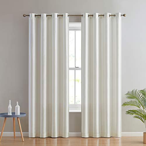 Hlc.me Jefferson Faux Silk Semi Sheer Light Filtering Microfiber Lined Grommet Lightweight Window Curtains Drapery For Bedroom, Dining Room & Living Room, 2 Panels (54 X 84 Inch, Ivory) #TOP2