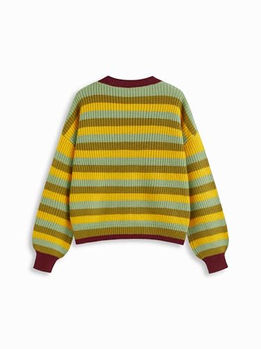 Image of CIDER Women's Cropped Striped Sweater Long Sleeve Crew Neck Trendy Pullover Tops