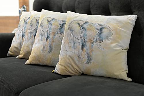 Ambesonne Elephant Decorative Throw Pillow Case Pack Of 4, Elephant Watercolor Style Illustration Wild Creature Safari Exotic Wildlife Theme, Cushion Cover For Couch Living Room Car, 20", Cream Grey #TOP6