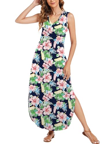 Image of Arolina Maxi Dress for Women Tropical Summer V Neck Sleeveless Split Long Beach Dresses Casual Loose Sundress with Pockets