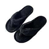 Zapatillas para terciopelo de coral femenino Chanclas,suaves ligeros absorción de sudor zapatos,Spa Sandalias antideslizantes en la Sala de aire acondicionado interior (Size:EU 36/37,Color:Negro)