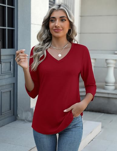 Image of Zeagoo Womens Blouse Casual 3 /4 Length Sleeve V Neck Basic T-Shirts Spring Summer Cute Tunic Tops Business Work Tees