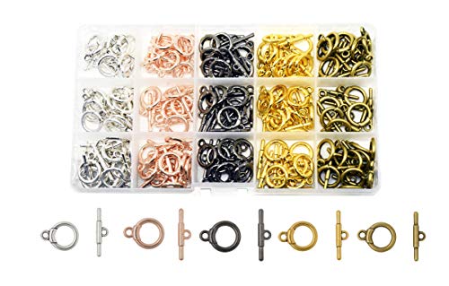 Mandala Crafts 120 Round Toggle Clasps, Assorted T-Bar Jewelry Findings & Closures – Metal Fastener Hooks for DIY Necklace & Bracelet Making