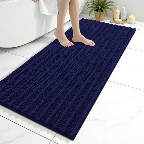 Image of Arotive Luxury Bathroom Runner Rugs 47x20, Extra Soft Thick Absorbent Shaggy Chenille Bath Rugs, Machine Wash Dry, Bath Mats for Bathroom Floor, Tub and Shower, Home Decor Accessories, Navy