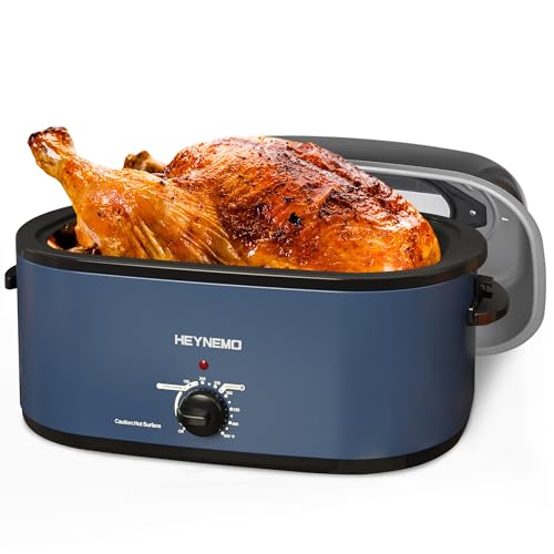 Roaster Oven 28 Quart, Electric Roaster Pan with Visible & Self-Basting Lid, Large Stainless Steel Electric Turkey Roaster Oven Defrost Warm Function, Removable Pan Rack, Fits Turkeys Up to 30LB, Blue