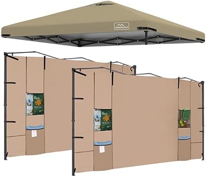 Instant 10X10 Canopy Sidewalls with 4 Pockets and Replacement Top with Air Vent and Adjustable Elastic Strap for Pop Up Canopy FrameTop and 2PCS SidewallsKhaki