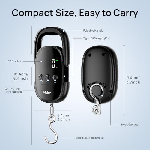 Luggage Weight Scale, 110LB/50KG Digital Fishing Scale with Portable Hanging, Suitcase Baggage Scale with Hook, Type-C Charging, LED Screen, Black4