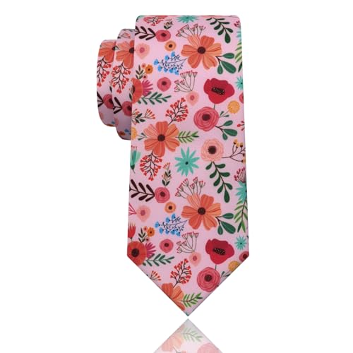 Image of Luckyvestir Mens Ties, Sage /Dusty Blue /Pink Floral Ties for Men, 2.76 inch Cotton Flower Necktie for Wedding /Groomsmen /Party