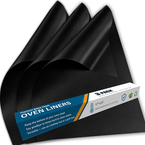 Image of Oven Liners for Bottom of Oven - 3 Pack Large Oven Mats, 17 inchx25 inch Non-Stick Reusable Liner for Electric, Gas, Toaster Ovens, Grills - Kitchen Accessory to Keep Oven Clean (3, Black)