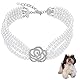 FINGERINSPIRE Haustierhalsband Halskette Mit 4 Perlenreihe Verstellbare Perlen Hunde Und Katzenhalsband Mit Strass Rosenblüte Haustier Hochzeitshalsband Für Kleine Hunde Katzen Kätzchen Welpen Weiß L