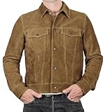 Isaac & David Chicago Mens Trucker Suede Leather Jacket - Western Style Cowboy Leather Jacket Camel/Brown (US, Alpha, Medium, Regular, Regular, Brown Suede Trucker)