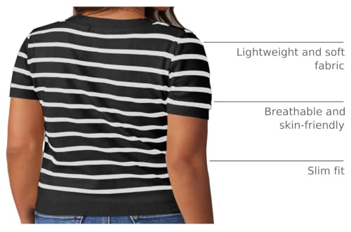Image of Eytino Women Plus Size Sweater Tops Short Sleeve Crewneck Striped Tshirts Casual Summer Blouses Shirts(1X-5X)