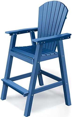PASAMIC Tall Adirondack Chair, HDPE Balcony Chair, Patio Bar Stools Weather Resistant for Outdoor Deck Lawn Garden Swimming Pool, Blue