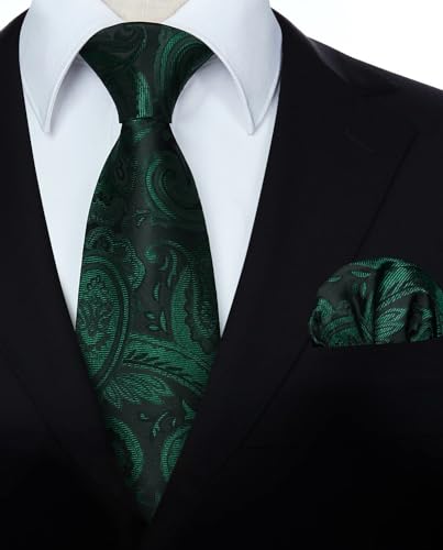 Image of HISDERN Ties for Men Paisley Floral Tie Handkerchief Classic Woven Business Formal Necktie and Pocket Square Set Wedding