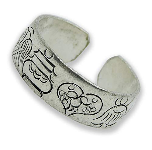 Handmade Tibetan Silver Adjustable Ring from Nepal (Eight Auspicious Symbol, Adjustable)