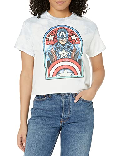 T-shirt Marvel femme blanc et bleu en taille L avec motif Cap Glass