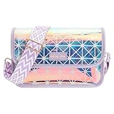 PACKISM Clear Crossbody Bags for Women - Holographic Stadium Purse with Removable Inner PU Leather Pouch, Cute Iridescent Concert Bag Cluth Handbag for Events, Music Festival, Plaid Purple Holographic