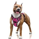 BARKBAY No Pull Dog Harness Large Reflective Dog Harness with Front Clip and Easy Control Handle for Walking Training Running with ID tag Pocket(Pink/Black,L)