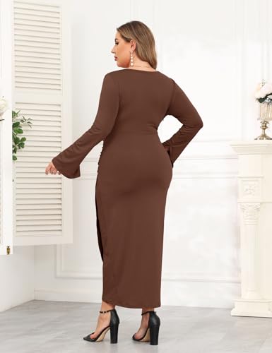 Image of ZOMVA 2024 Plus Size Cocktail Dress Comfortable Bell Sleeves Wedding Guest Square Neck Semi Formal