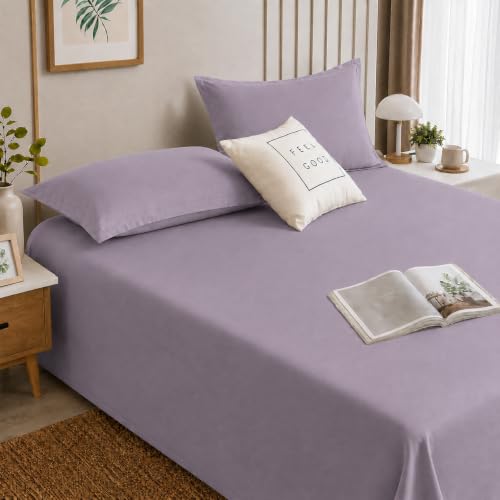 Image of Cortina Cloud Cotton King Size Bedsheet with 2 Pillow Covers | Super Soft, Breathable & Skin-Friendly Bedsheet for Double Bed King Size with Solid Design | (270x250 cm) (Purple, King)