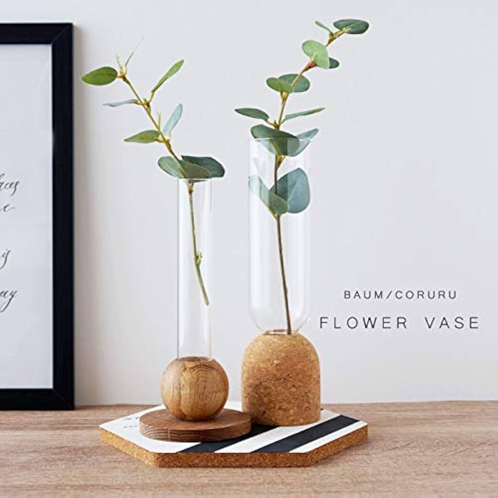 らい 天然木とガラスの花瓶UQ1 オブジェ 一輪挿し フラワー