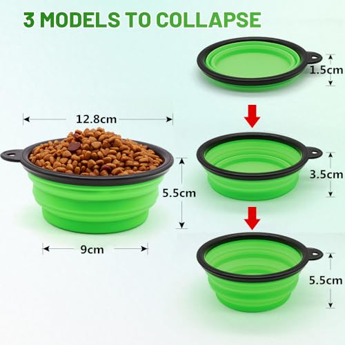 SLSON 2 Stück Hundenäpfe Faltbare Reiseschale,Auslaufsichere Hundenapf mit Bergsteigerkarabiner für Katzen,Hunde und Haustiere für Wasser und Futter (350ml, Blau und Grün)