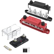 Bundle of Upgraded 12V 250A Black & Red Bus Bar 4-Posts, M10, with Cover & 300A ANL Fuse Holder