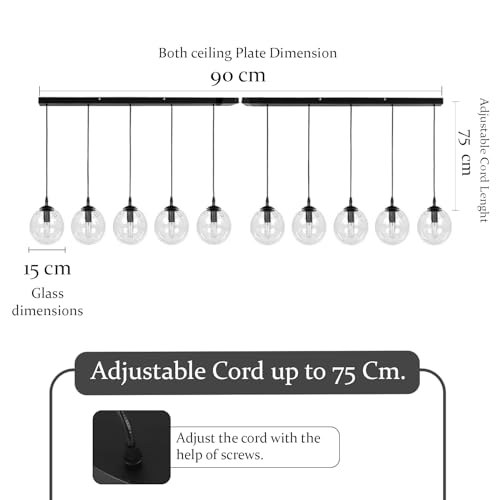 Image of SAH 10-Light Globe Cluster Chandelier Light Clear Glass Hanging Ceiling Fixture for Living Room,Elegant Contemporary Design with Adjustable Cords, Perfect for Home Interiors (with Bulb)