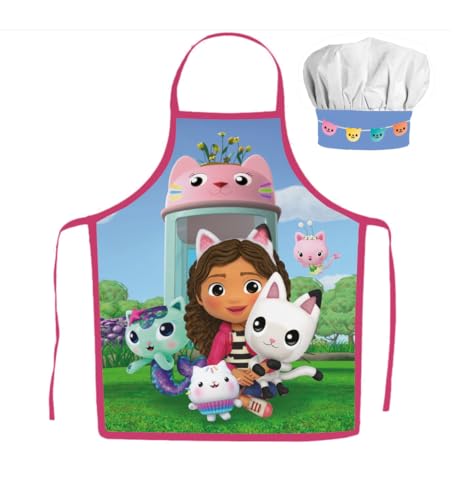 OM SUPPLIES Iconic Animated TV Characters Children's Cooking and Baking Apron and Chef Hat Set - Perfect Gift for Boys & Girls (Gabby's)