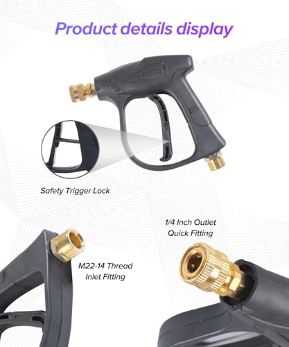 PAIYUE Short Pressure Washer Gun,Car Accessories Pressure Washer Guns,Automotive Tool Car Wash Sprayer Gun with Outlet Quick Connect,Auto Cleaning Sprayer Tool,Used on Driveways (Cleaning Gun/Nozzle)