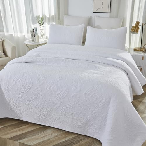 Brandream 20231018QS003 White Damask Quilt Set Queen King Size Cotton Luxury Matelasse Quilt Bedding Set Farmhouse Comforter Set thumb #1