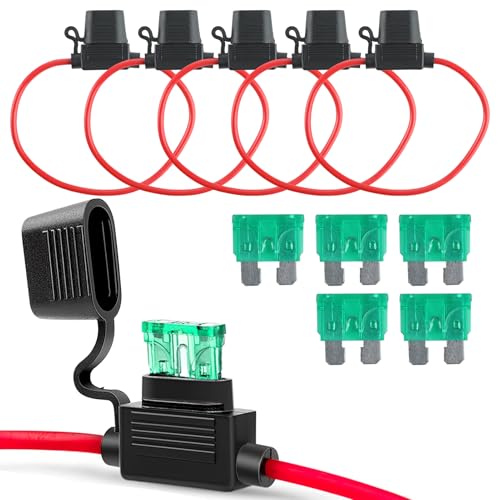 5Pcs Inline Fuse Holder 12v 12AWG Waterproof Automotive Medium Size DC Fuse Holder with 30A Blade Fuse Copper Wire for Car Truck Motorcycle Boat Reliable Overcurrent Protection & Easy Installation