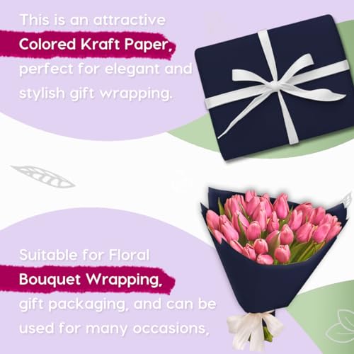 PerkHomy Navy Blue Kraft Paper Roll 36" x 1,800" (150') for Gift Wrapping Bouquet Flower Art Painting Craft Writing Packaging Shipping 80GSM 55LB (Navy Blue, 36" x 150') - Thumbnail 4