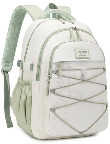 Image of Teen Backpack for Girls, Women Bookbag for College Students Middle High School, Aesthetic Schoolbag Back Pack, White Green